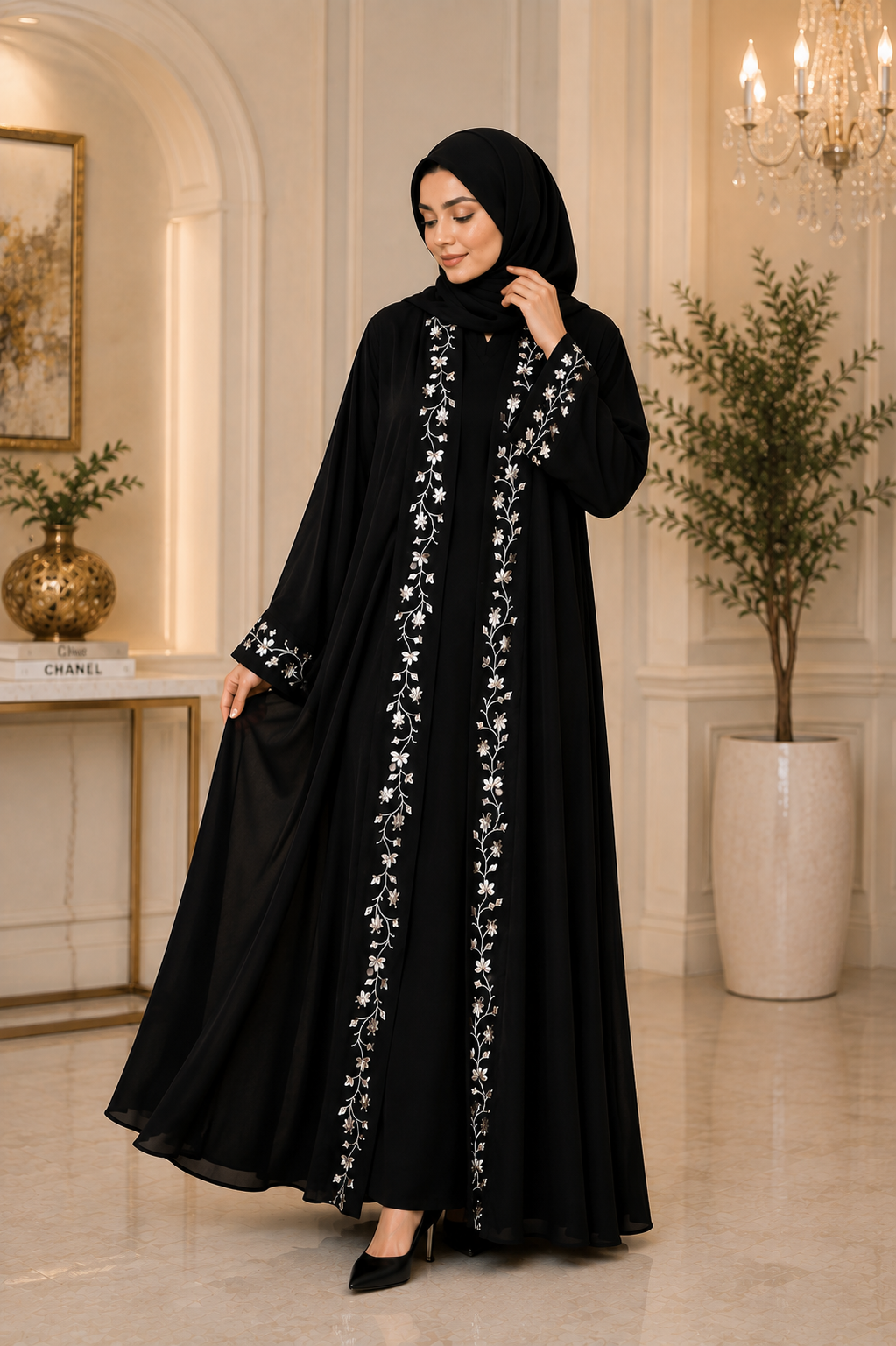Elegant Black Floral Embroidered Abaya – Luxury Modest Wear for Women