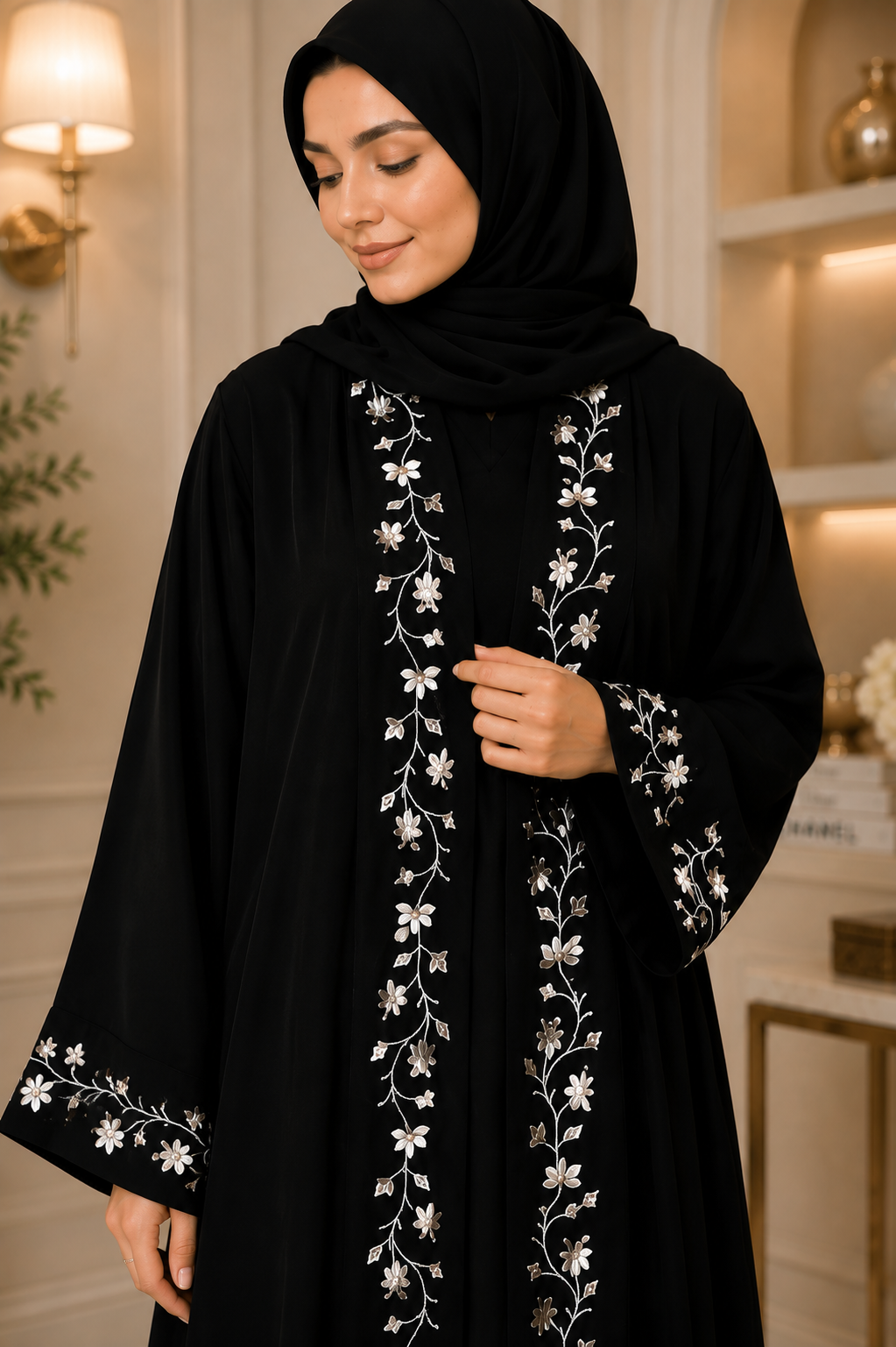 Elegant Black Floral Embroidered Abaya – Luxury Modest Wear for Women