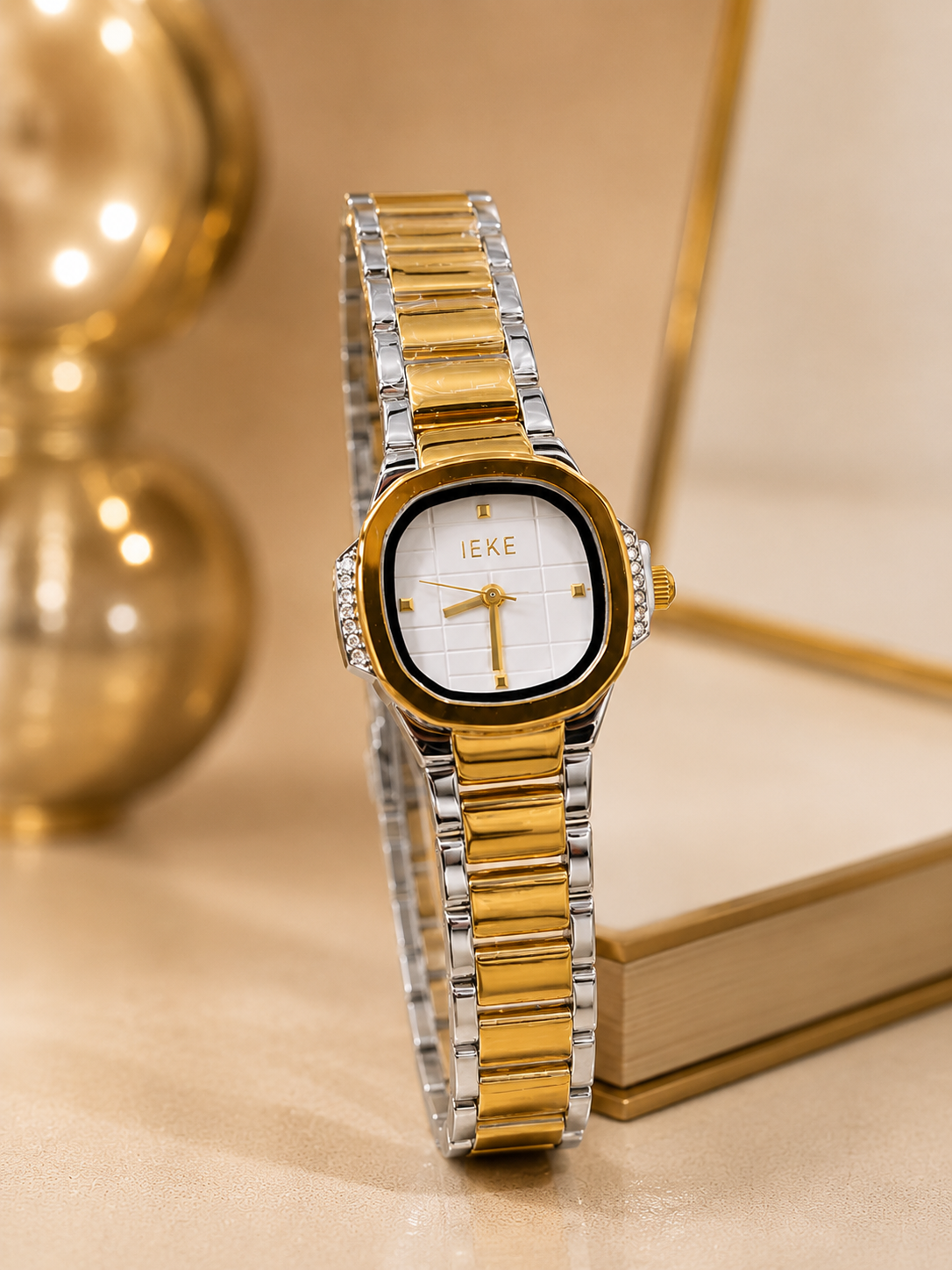 IEKE Women’s Luxury Two-Tone Watch – Elegant Gold & Silver Bracelet Watch with Crystal-Accent Case