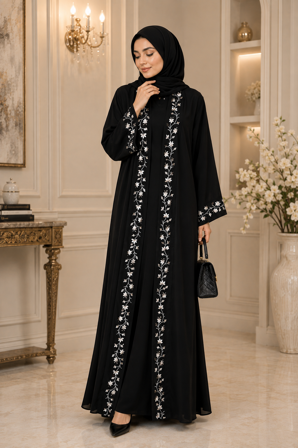 Elegant Black Floral Embroidered Abaya – Luxury Modest Wear for Women