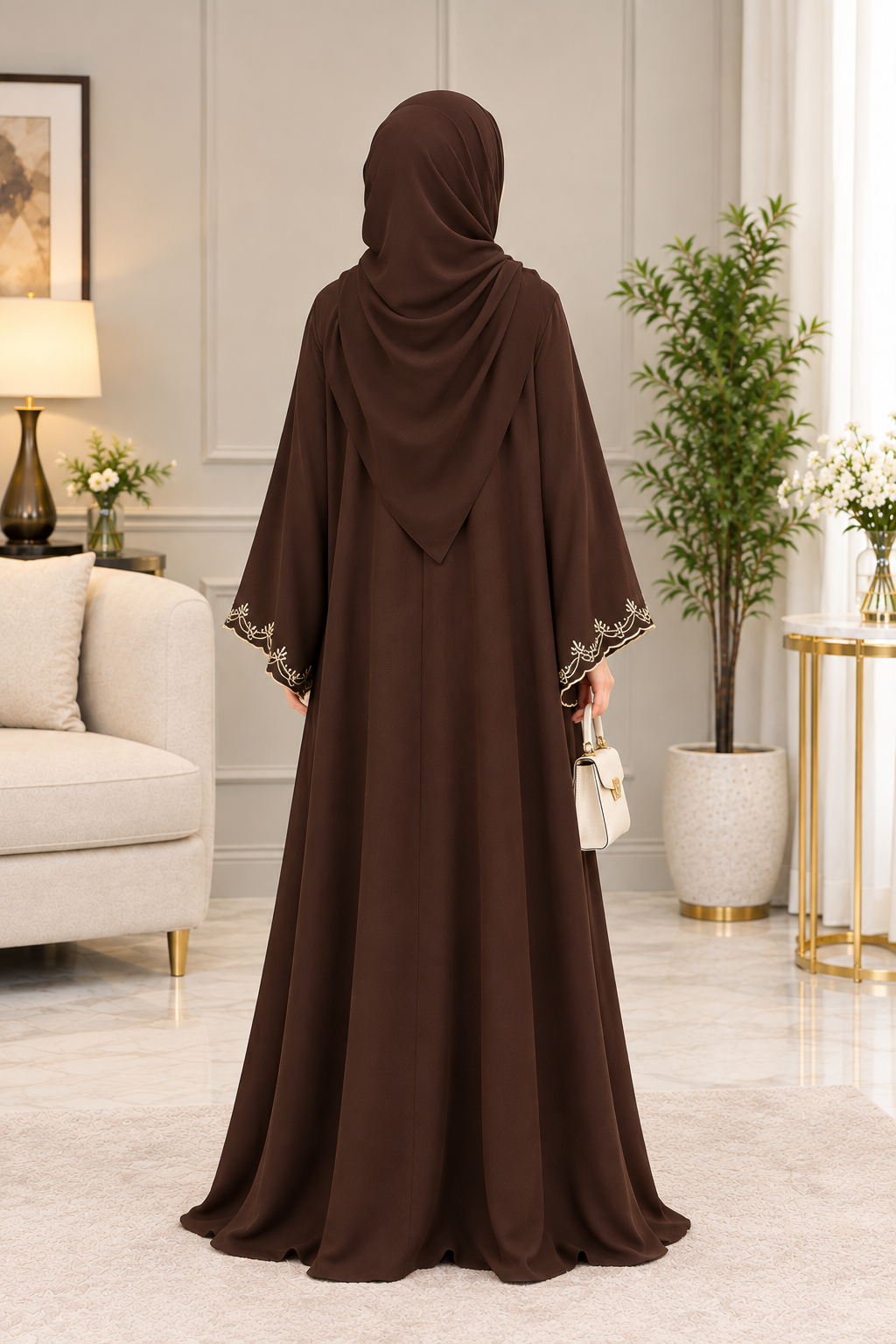 Premium Chocolate Brown Embroidered Abaya | Elegant Modest Wear
