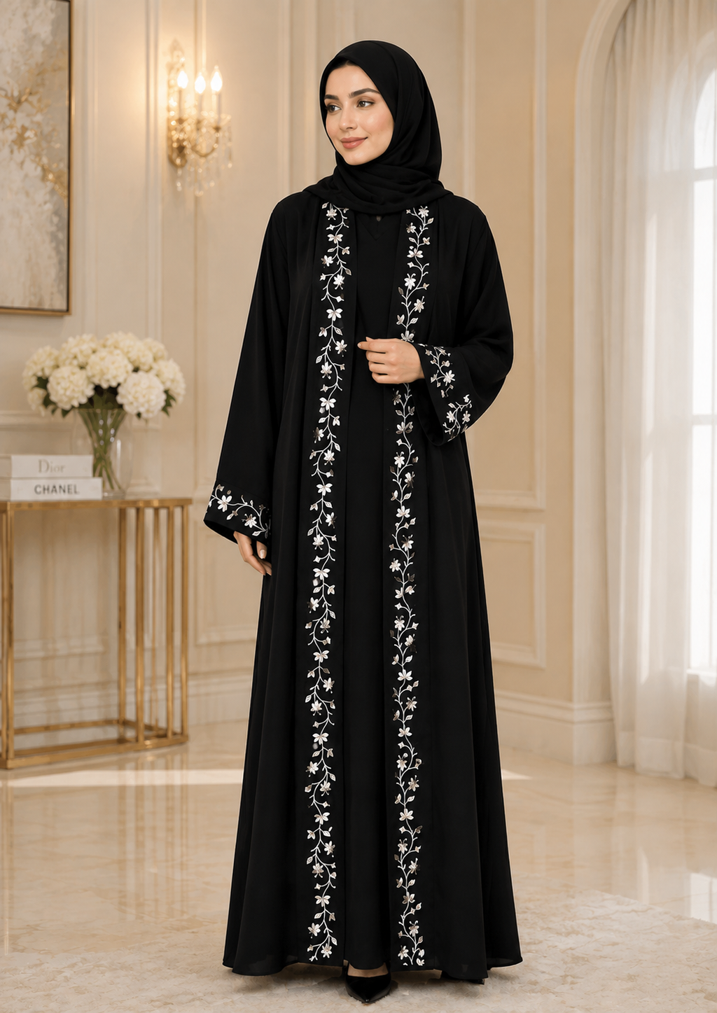 Elegant Black Floral Embroidered Abaya – Luxury Modest Wear for Women