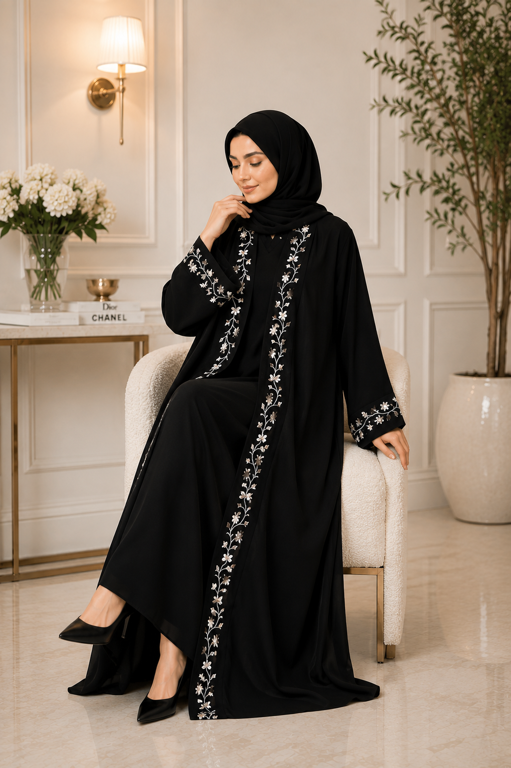 Elegant Black Floral Embroidered Abaya – Luxury Modest Wear for Women