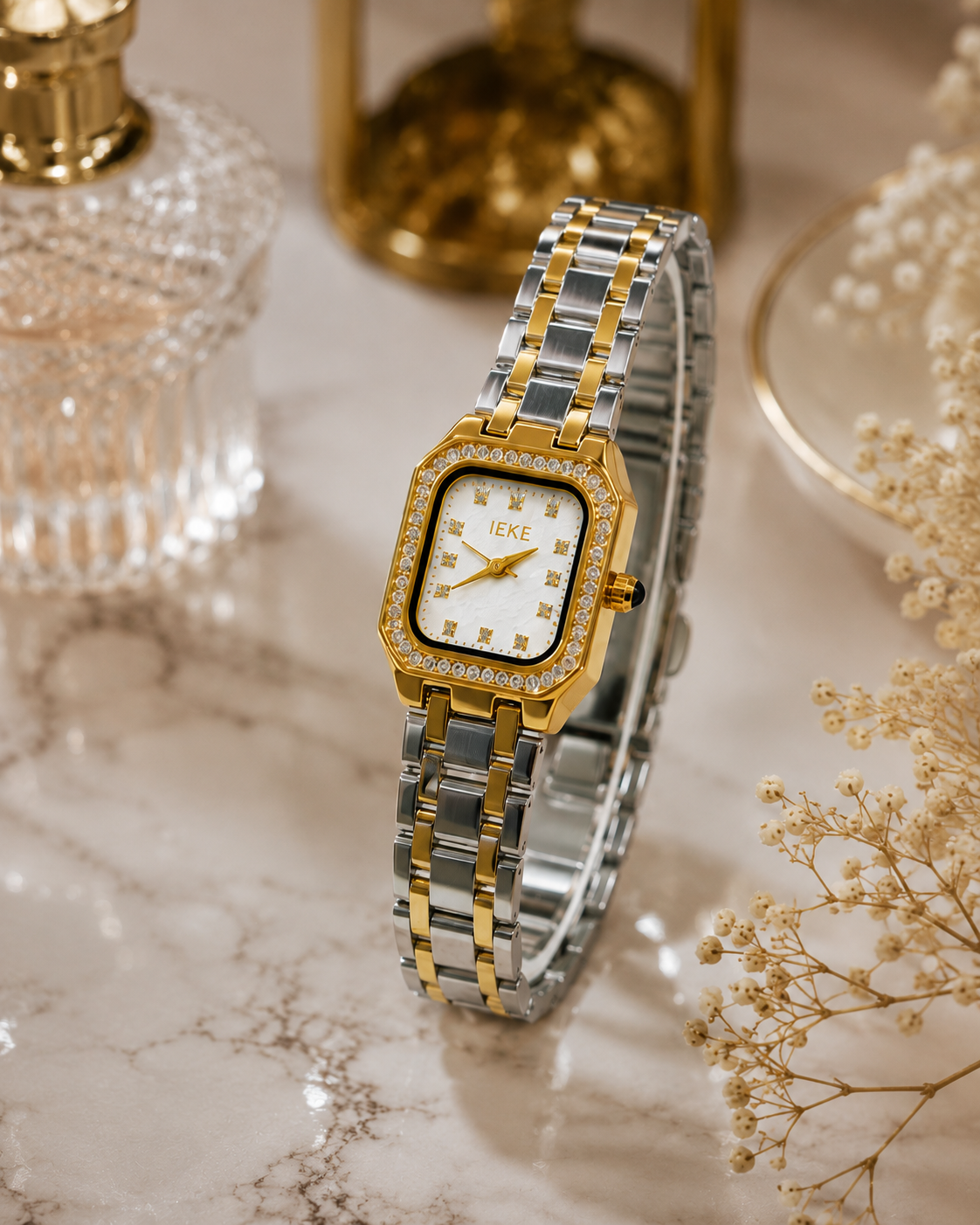 Elegant Luxury Two-Tone Ladies Wrist Watch – Crystal Bezel, Premium Bracelet & Stylish Dial