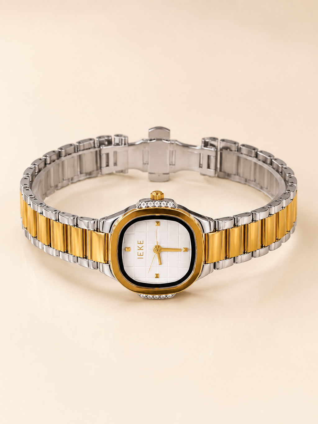 IEKE Women’s Luxury Two-Tone Watch – Elegant Gold & Silver Bracelet Watch with Crystal-Accent Case