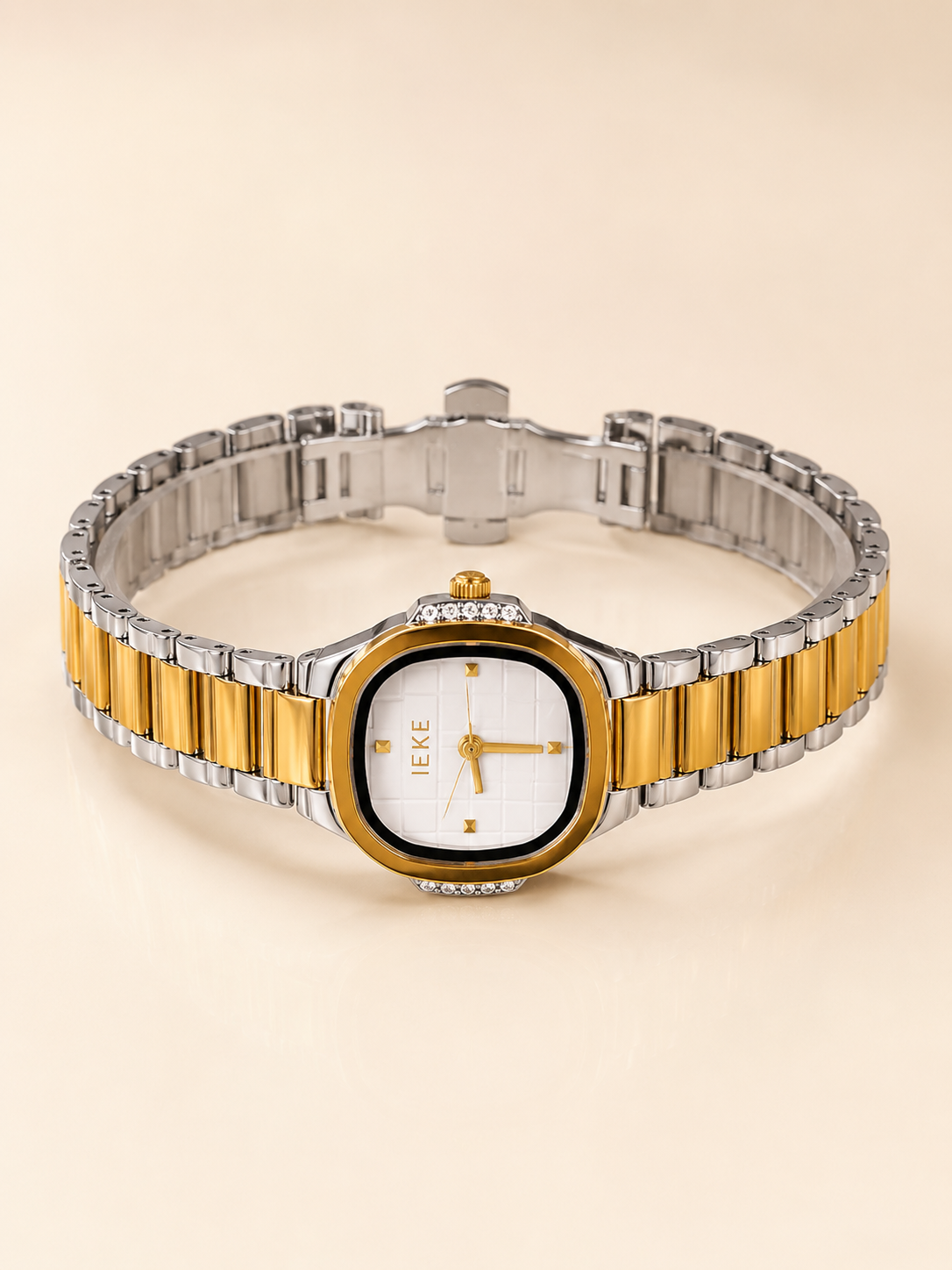 IEKE Women’s Luxury Two-Tone Watch – Elegant Gold & Silver Bracelet Watch with Crystal-Accent Case