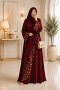 Luxury Floral Embroidered Abaya with Flared Silhouette & Matching Hijab