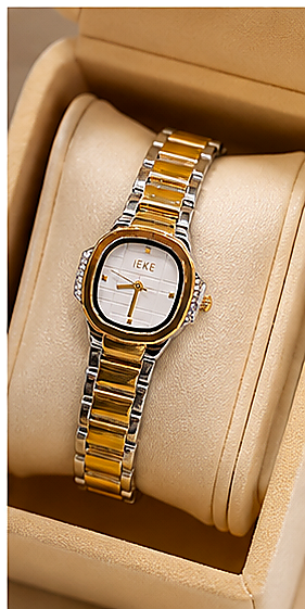 IEKE Women’s Luxury Two-Tone Watch – Elegant Gold & Silver Bracelet Watch with Crystal-Accent Case