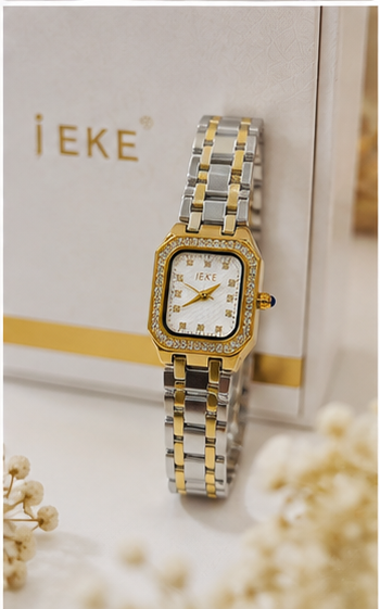 Elegant Luxury Two-Tone Ladies Wrist Watch – Crystal Bezel, Premium Bracelet & Stylish Dial