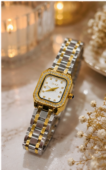Elegant Luxury Two-Tone Ladies Wrist Watch – Crystal Bezel, Premium Bracelet & Stylish Dial